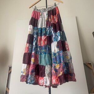 Vintage 70s80s cottage patchwork maxi midi cotton skirt Size S